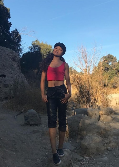 Genneya Walton as seen while posing for a picture during a hike at the Malibu Creek State Park located in Los Angeles County, California, United States in November 2017
