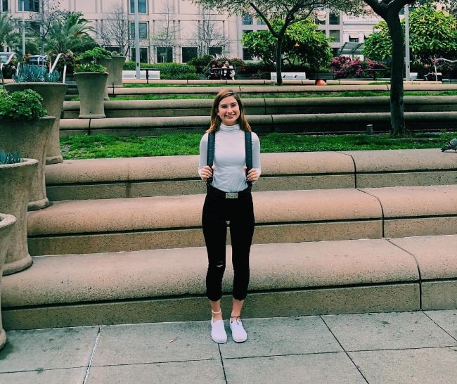 Hannah Rylee as seen while posing for a picture at the Union Square in San Francisco, California, United States in April 2019