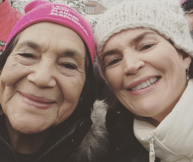 Julia Ormond (Right) as seen in a picture along with the American labor leader and civil rights activist, Dolores Huerta, at Main St. Park City in Summit County, Utah, United States in January 2017