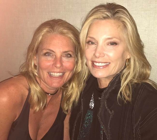 Kim Alexis (Left) as seen while posing for a picture alongside her friend, Kelly Emberg, while they went out for dinner in April 2017