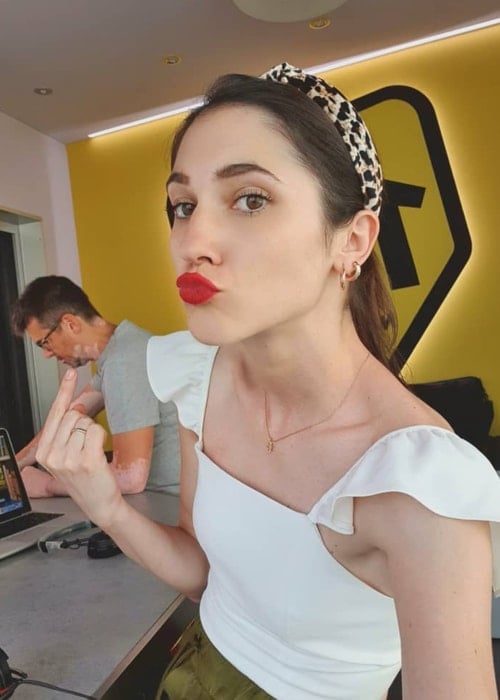 Lodovica Comello as seen in a picture taken with Gibba Generale at Radio 105 in Italy in June 2019