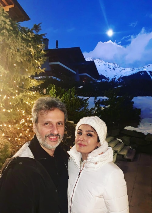 Raveena Tandon as seen in a picture taken with her husband Anil Thadani in March 2019