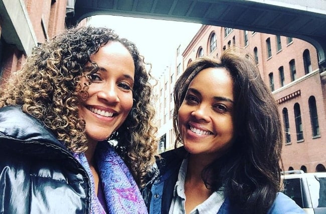 Sharon Leal (Right) as seen while posing for a picture along with one of her best friends, Yvonna Kopacz-Wright, in Manhattan, New York City, New York, United States in November 2018