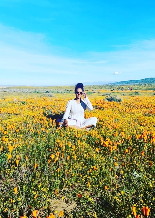 Sharon Leal as seen while posing for a picture at Antelope Valley California Poppy Reserve located in Los Angeles County, California‎, United States in April 2019