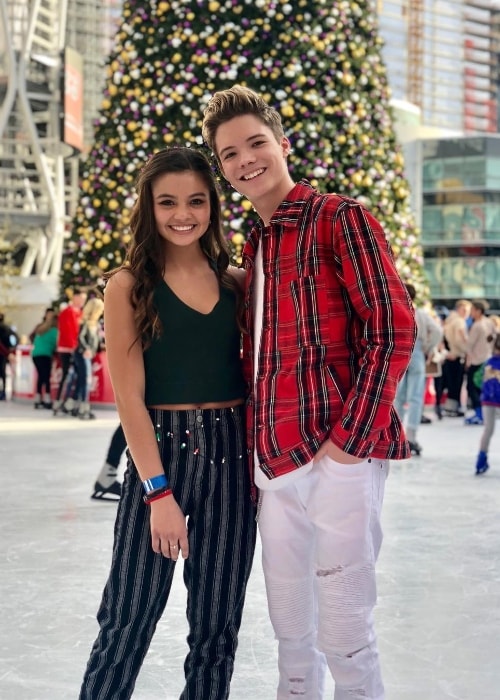 Siena Agudong as seen while posing for a picture alongside Connor Finnerty in Los Angeles, California, United States in November 2018