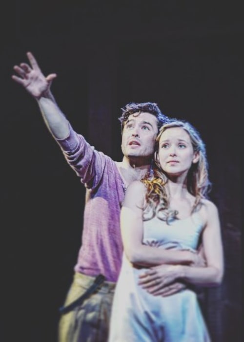 Alexander Vlahos as seen in a picture taken with actress Alexandra Dowling while on stage at the Shakespeare's Rose Theatre in York, England in July 2018