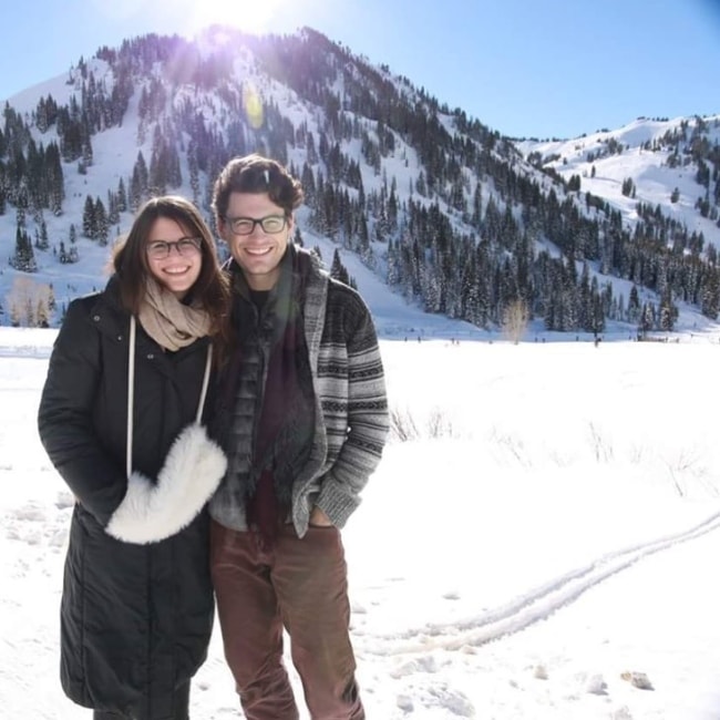 Bryan Dechart as seen while posing for a picture with a stunning backdrop along with Amelia Rose Blaire in Salt Lake City, Utah, United States in December 2016