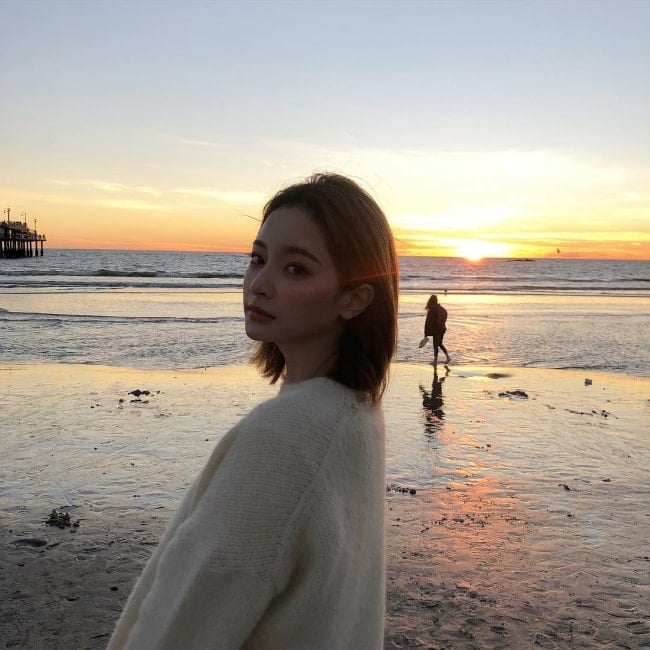 Byun JungHa as seen while posing a picture with a beautiful backdrop in Santa Monica, Los Angeles County, California, United States in February 2019