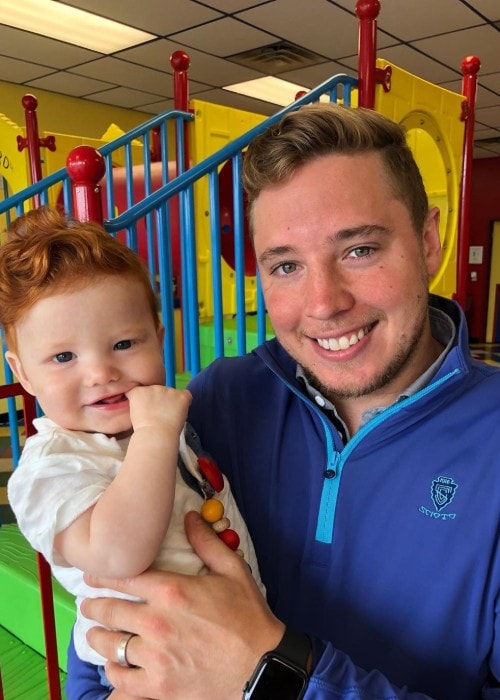 Cam Atkinson with his son Declan as seen in May 2019