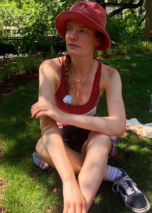 Carolina Burgin as seen while sitting in a park in New York City, New York, United States in July 2019