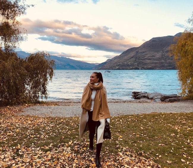 Chanel Stewart as seen while posing for a beautiful picture at Lake Wakatipu in Queenstown-Lakes District, Otago Region, South Island, New Zealand in April 2019