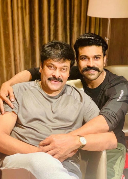 Chiranjeevi (Left) and Ram Charan Teja as seen in August 2019