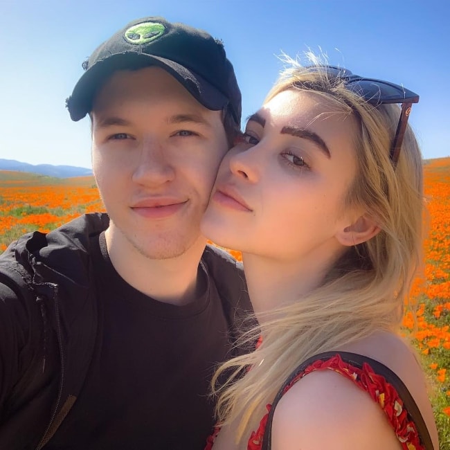Devin Druid as seen while taking a selfie along with Annie Marie at Antelope Valley California Poppy Reserve located in ‎Los Angeles County, California‎, United States in March 2019