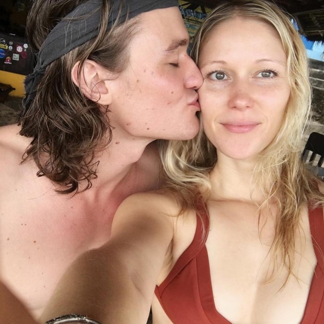 Dylan Playfair as seen while kissing Jen Araki in a selfie in Bali, Indonesia in January 2019