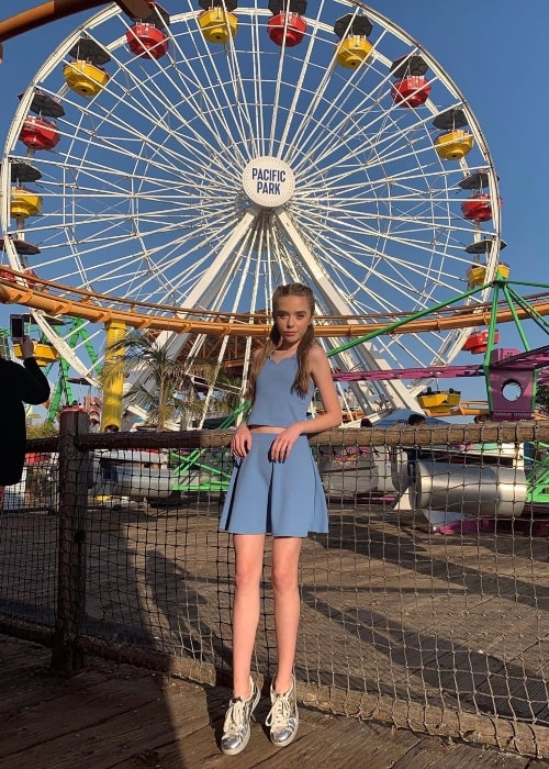 Jenna Davis as seen while posing for the camera at Santa Monica Pier located in Santa Monica, Los Angeles County, California, United States in June 2019