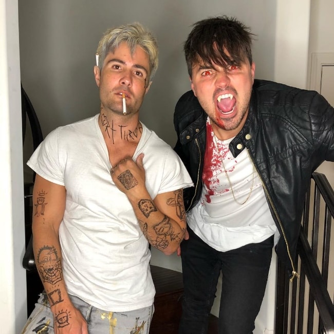 Kyler Fisher (Right) as seen while posing for a picture alongside actor Paul Vandervort at the Halloween party hosted by singer-songwriter, Halsey, in Los Angeles, California, United States in October 2018