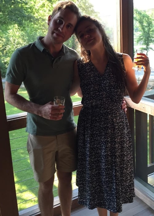 Molly Gordon as seen while posing for a picture along with Ben Platt in June 2016 in Great Barrington, Berkshire County, Massachusetts, United States