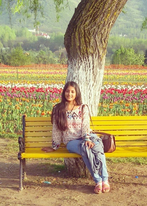 Ulka Gupta as seen in a picture taken at the Indira Gandhi Memorial Tulip Garden in Srinagar in April 2015