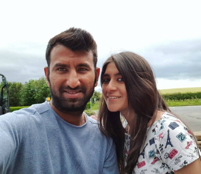 Cheteshwar Pujara and Puja Pabari as seen in October 2019