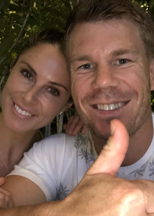 David Warner as seen in a selfie taken with his wife Candice Warner in May 2018