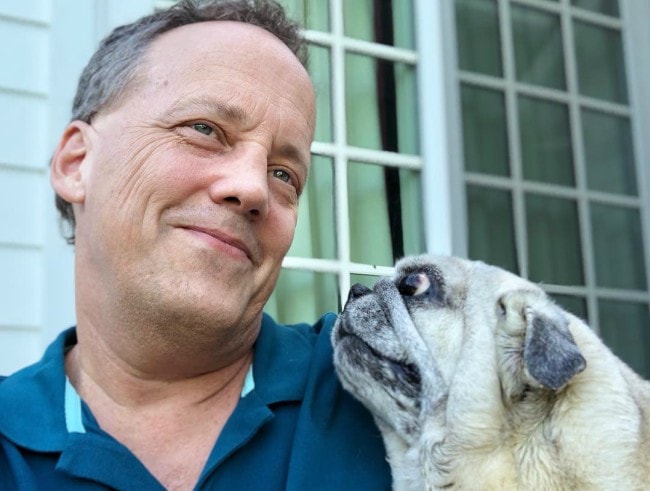 Dee Bradley Baker with his dog as seen in July 2018