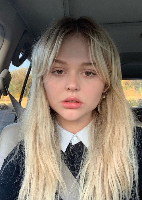 Emily Alyn Lind as seen while taking a car selfie in Calabasas, Los Angeles County, California, United States in June 2019