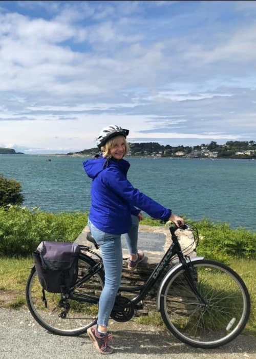 Jane Horrocks as seen in a picture taken riding the Camel Trail in June 2019