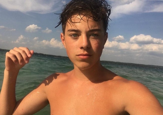 Jeremy Hutchins as seen while taking a shirtless selfie in Torch Lake, Michigan, United States in July 2018