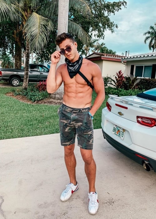 Josh Brueckner as seen while posing shirtless for the camera in Miami, Florida, United States in July 2019