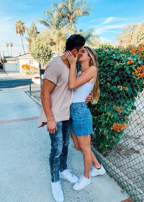 Josh Brueckner as seen while sharing a romantic moment with Katie Betzing in Los Angeles, California, United States in November 2019