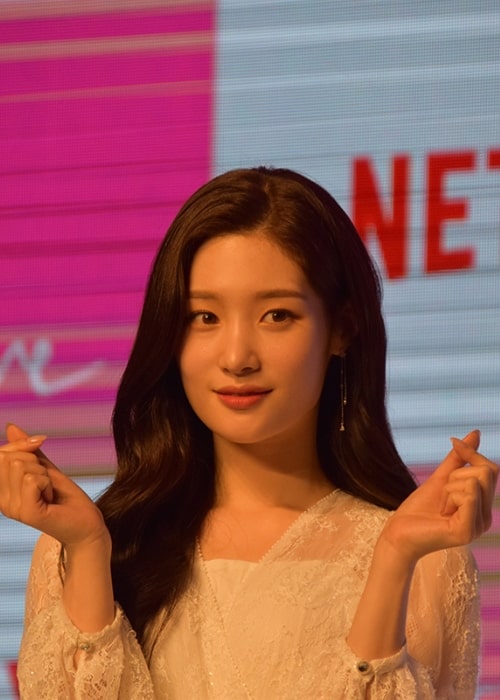 Jung Chae-yeon as seen while posing for a picture in April 2019