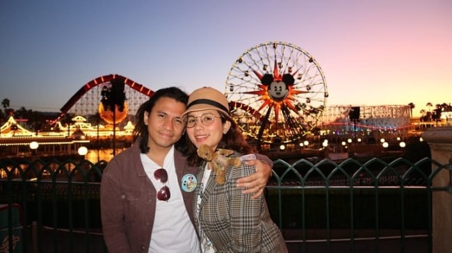 Karylle as seen while posing for a picture along with Yael Yrastorza Yuzon at Disney California Adventure Park in Anaheim, Orange County, California in October 2019