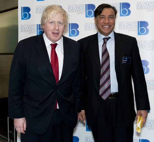 Lakshmi Mittal (Right) and Boris Johnson as seen in March 2013