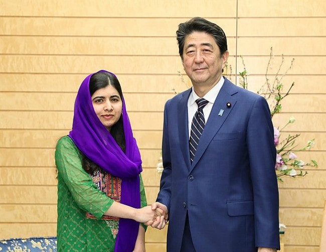 Malala Yousafzai and Shinzō Abe as seen in March 2019