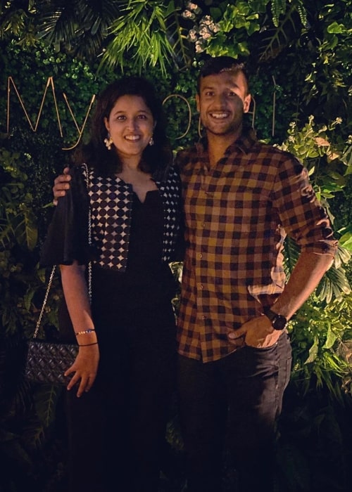 Mayank Agarwal as seen in a picture taken in Bangalore with his wife Aashita Sood in November 2019