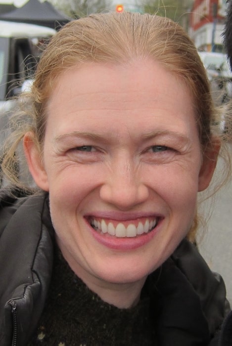 Mireille Enos as seen while smiling for the camera after she filmed a scene on 'The Killing' in March 2012