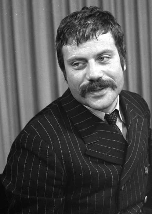 Oliver Reed as seen in a black-and-white picture in 1968