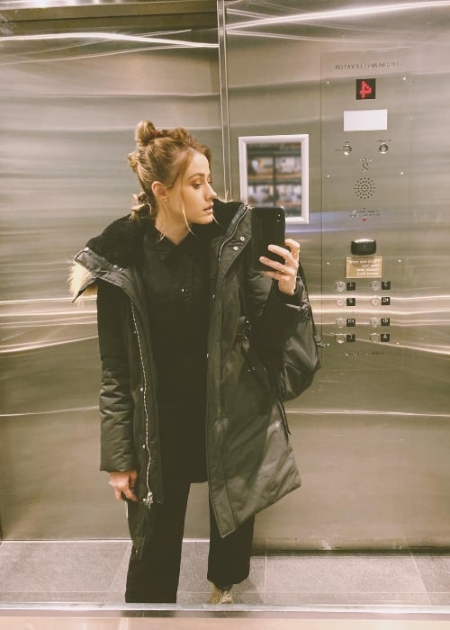 Olivia Taylor Dudley as seen while clicking a mirror selfie in Vancouver, British Columbia, Canada in February 2019