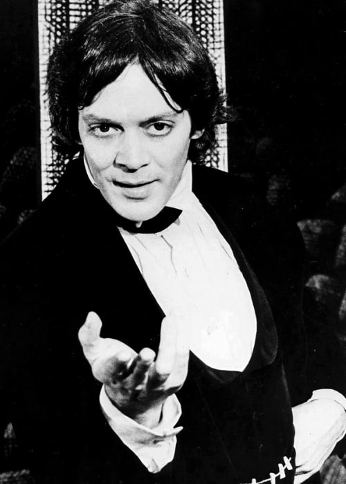 Raul Julia as seen in a black-and-white picture in 1977