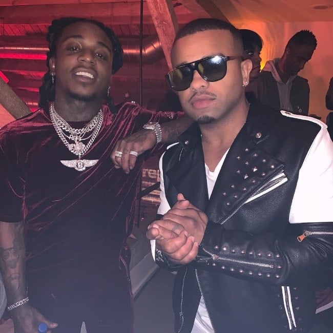 Raz-B (Right) as seen while posing for a picture along with Jacquees in February 2019