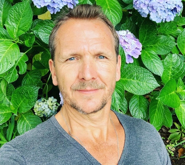 Sebastian Roché as seen while taking a selfie in Venice, Los Angeles, California, United States in June 2019