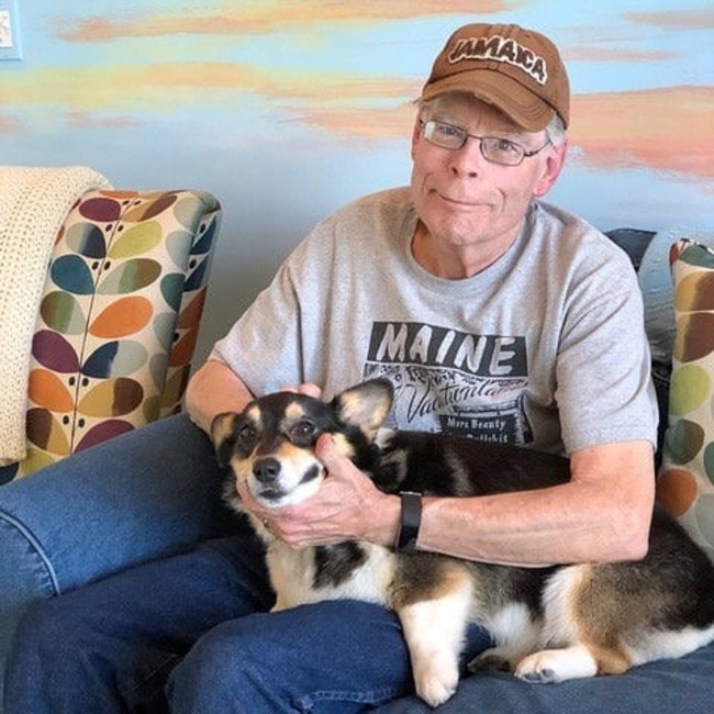 Stephen King with his dog as seen in February 2018