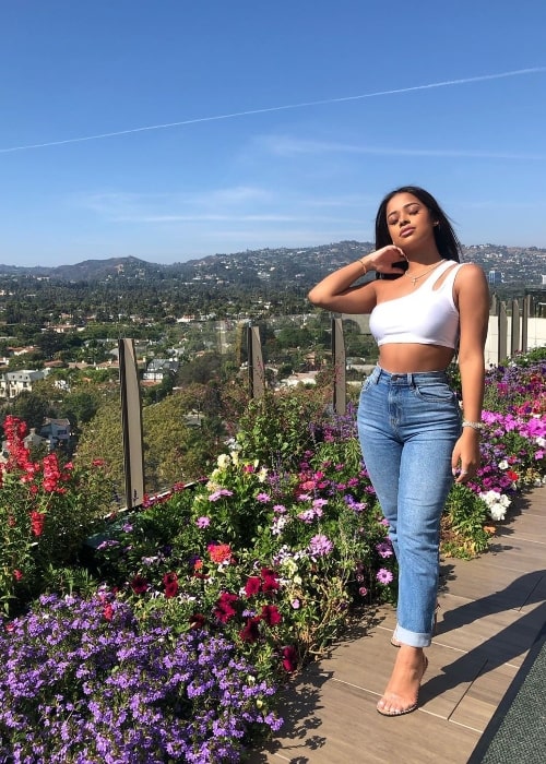 Taina Williams as seen while posing for a picture at Waldorf Astoria Beverly Hills in Los Angeles County, California, United States in August 2019