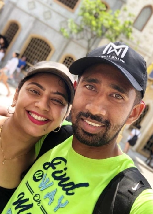 Wriddhiman Saha as seen in a selfie with his wife Romi Mitra in Singapore in June 2019