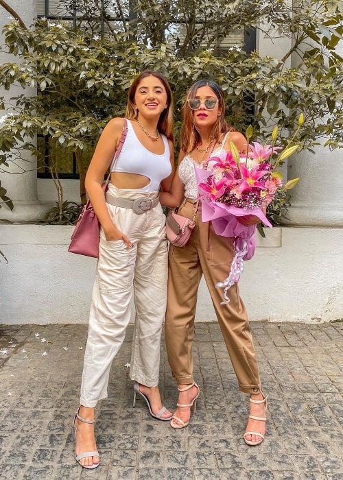 Aashna Shroff (Left) as seen while posing for the camera along with Riya Jain at Soho House Mumbai in Maharashtra in October 2019