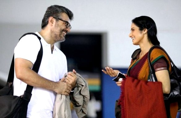 Ajith Kumar and actress Sridevi on the sets of the film English Vinglish 2013