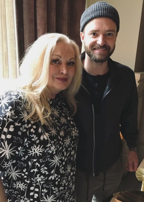 Cathy Moriarty as seen while smiling in a picture alongside Justin Timberlake in New York City, New York, United States in 2017