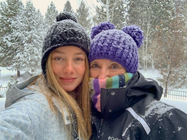 Charlotte Vega (Left) as seen while enjoying the snow and posing for a picture along with her mother in Bend, Deschutes County, Oregon, United States in December 2019