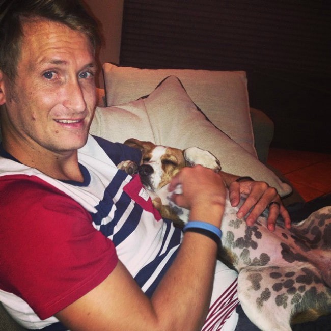 Chris Morris with his dog as seen in March 2015