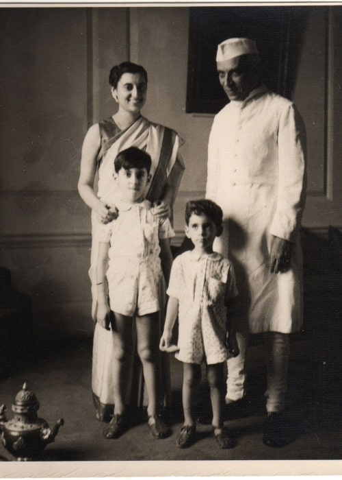 Indira Gandhi with her father Jawaharlal Nehru and her son's Rajiv (Left) and Sanjay Gandhi (Right) in a picture that was clicked on January 13, 1949